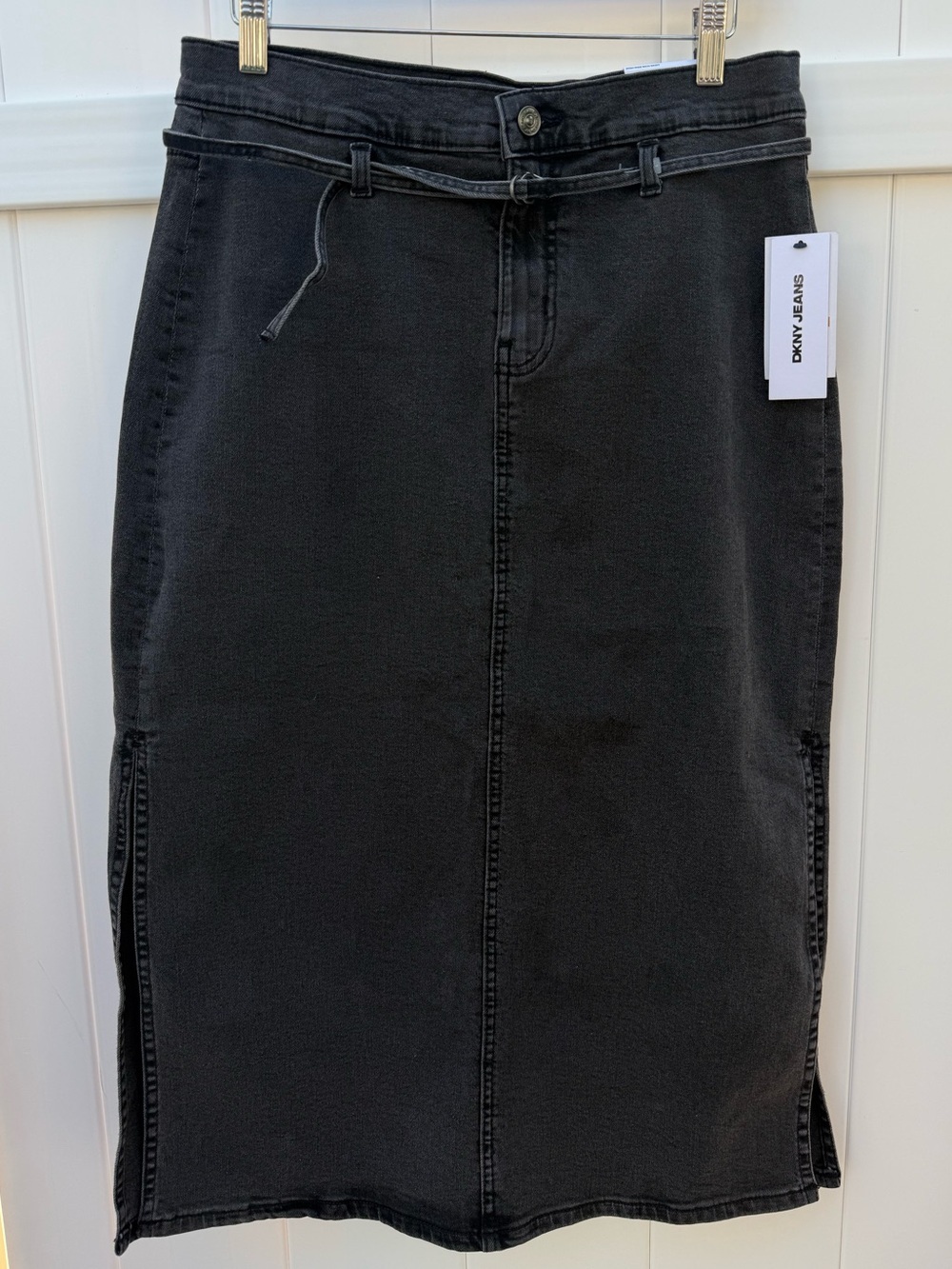 DKNY Dark Gray High-Rise Maxi Denim Skirt